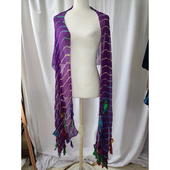 Chan Luu Scarf Sari Silk Purple Shreded Artsy Whimsy Tiedye Bohemian Fairycore - Picture 9 of 12